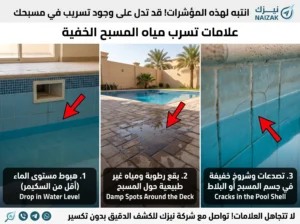 علامات تسرب مياه المسابح الواضحة والخفية